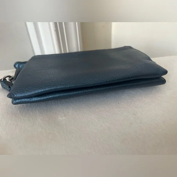 Coach Teal Blue Double Zip Leather Wristlet via - Picture 12 of 12